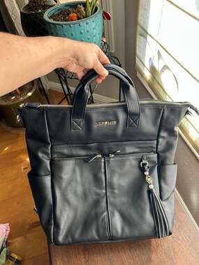 Lily Jade black leather backpack diaper bag
